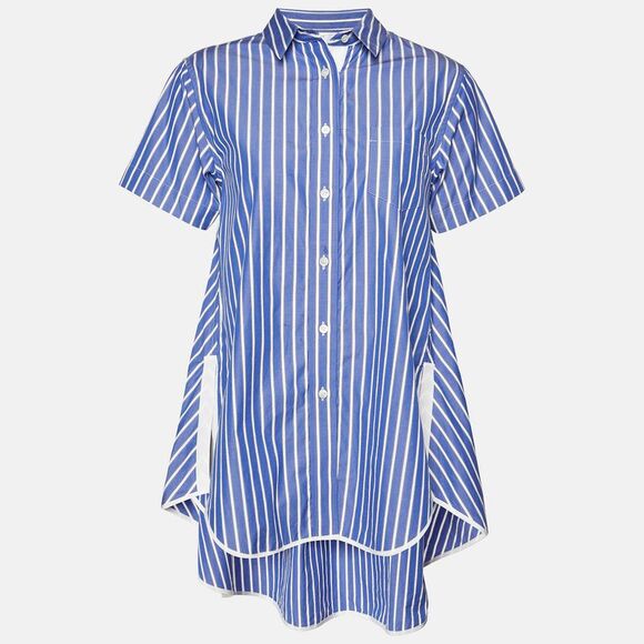 Sacai Blue Striped Cotton Poplin Flared Shirt S